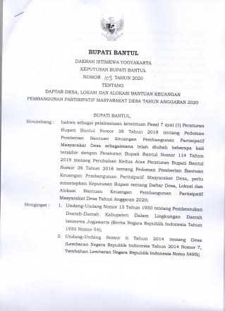 Daftar Alokasi dan Lokasi Penerimaan Bantuan Keuangan P2MD Tahun 2020 Desa Trirenggo