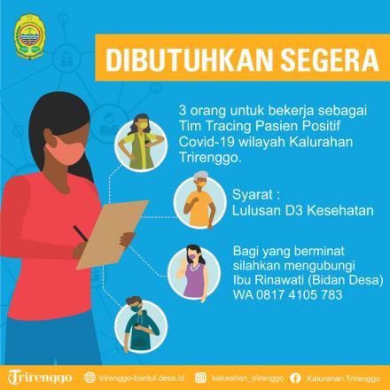 Dibutuhkan Segera 3 Orang Sebagai Tim Tracing Pasien Positif Covid-19 Wilayah Kalurahan Trirenggo